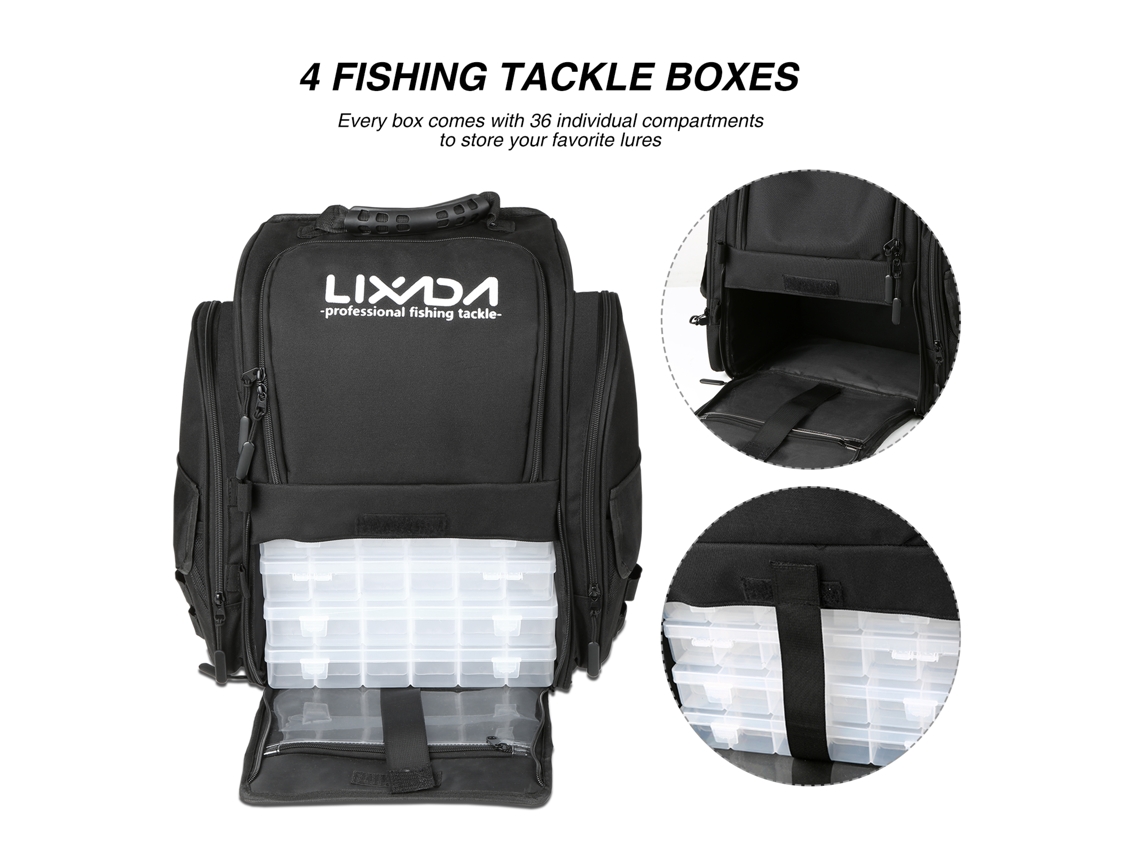 Mochila de Pesca Lixada com 4 Bandejas e Capa Chuva