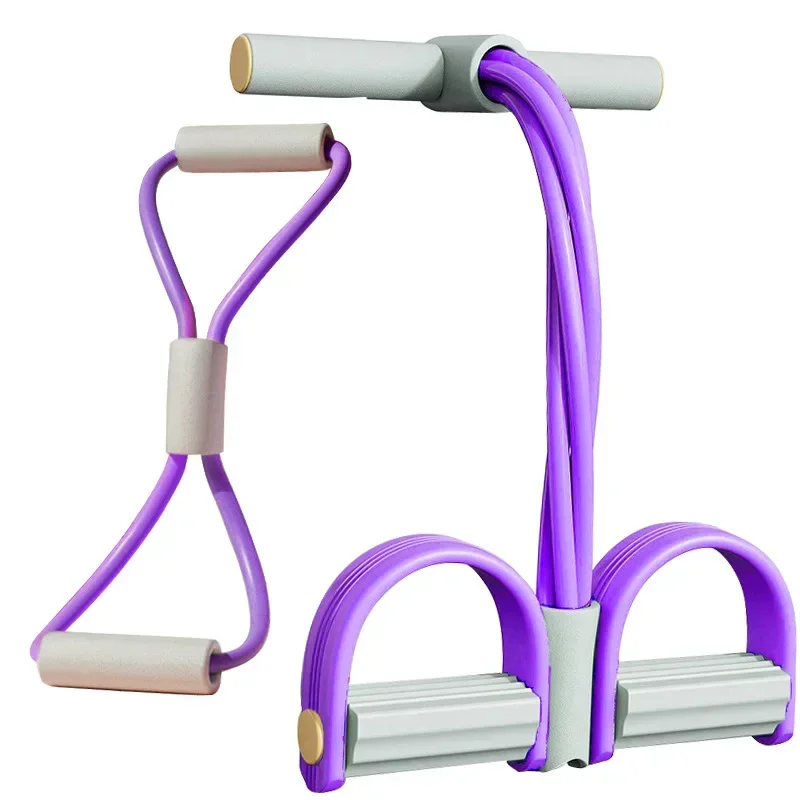 (conjunto Cinza-roxo) Faixa Elástica De Resistência Para Abdominais Tensioner Com Pedal De Quatro Tubos