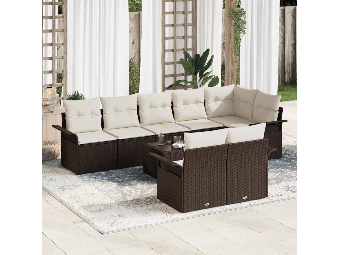 Vidaxl Conjunto De Sofá De Jardim 9 Unid. Castanho Vime Pe
