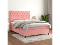 Vidaxl Cama Com Molas/colchão 140x200 Cm Veludo Rosa