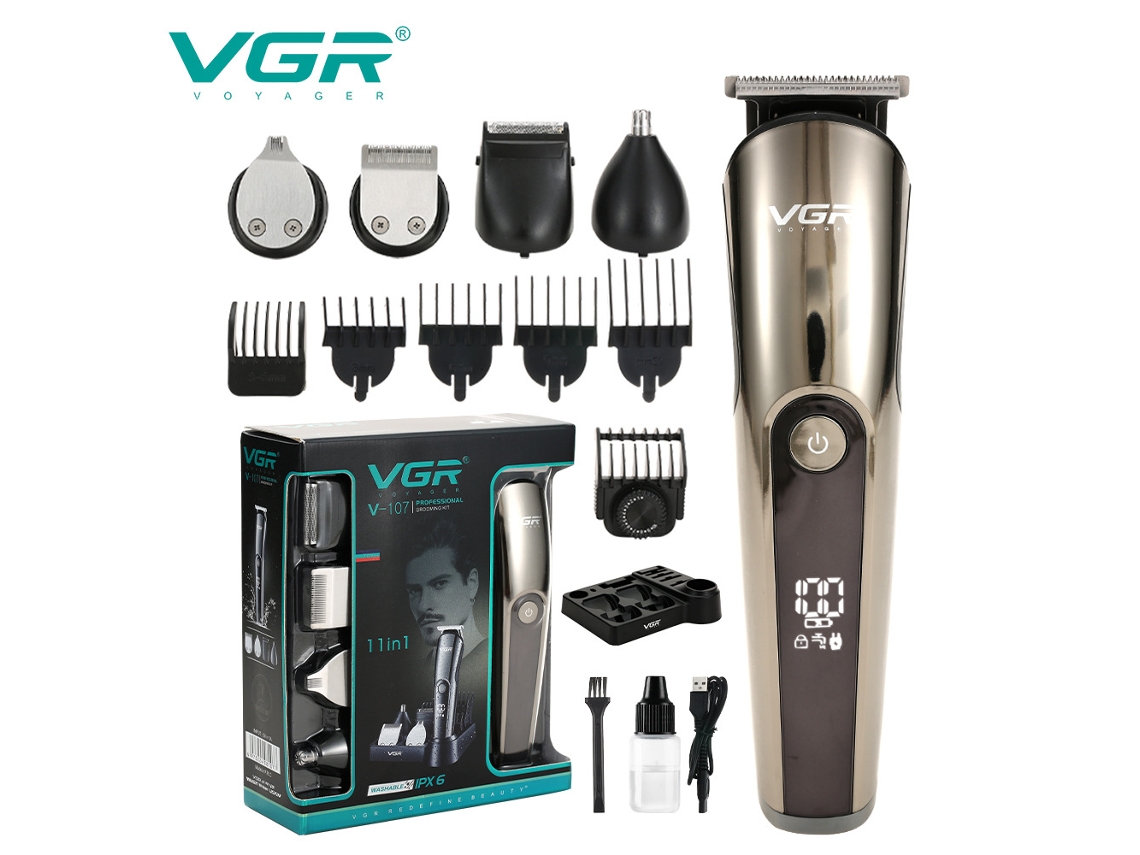 Conjunto de Máquina de Cortar Cabelo Multifuncional, Corpo Lavável, Barbeador Digital 5 em 1 e Aparador de Costeletas. MDUG