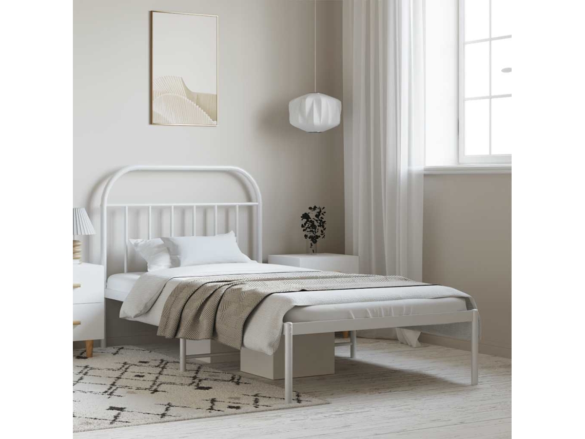 Estrutura De Cama Com Cabeceira 100x190 Cm Metal Branco