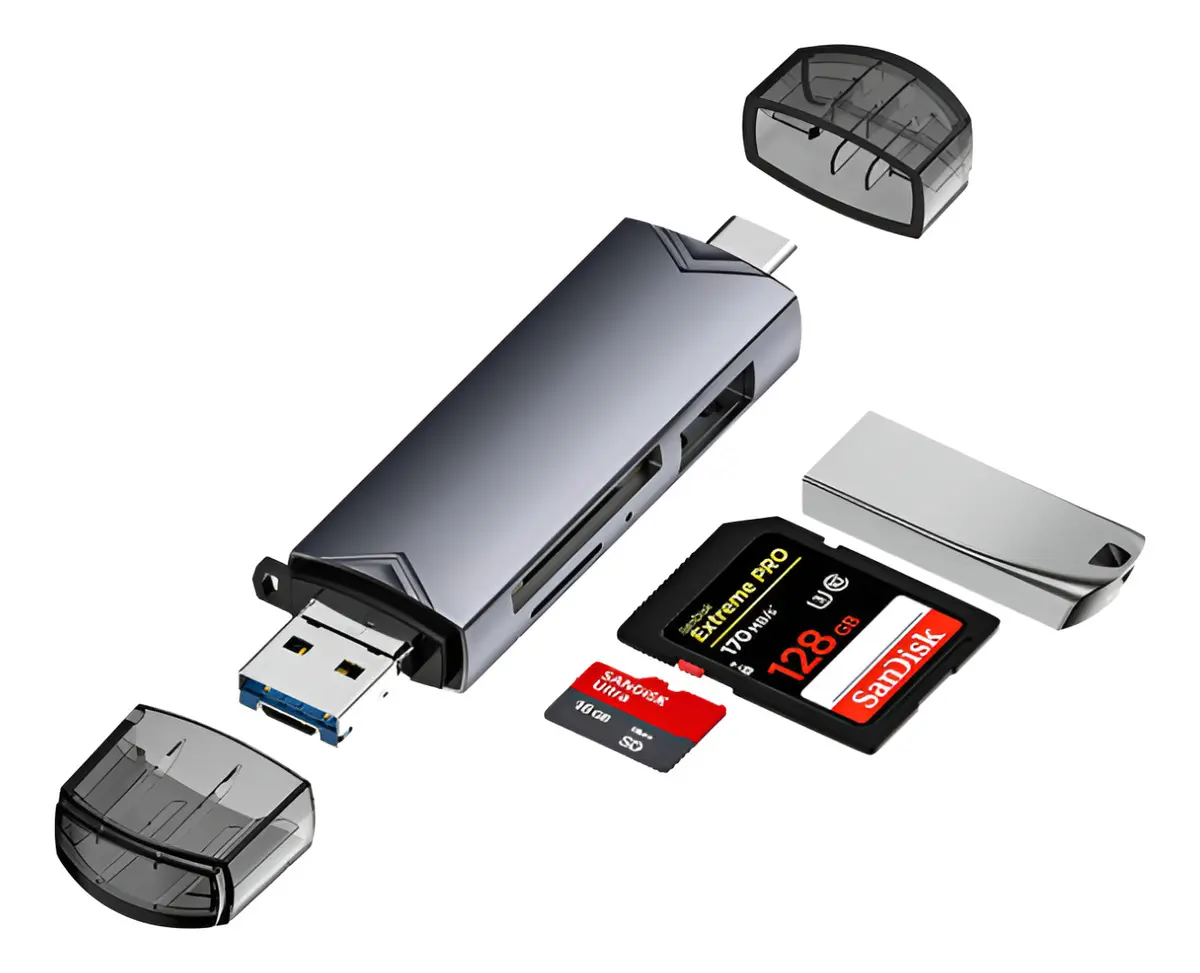 Leitor de Cartões 6 em 1 3.0, Compatível com Celulares e Computadores Usb c AQUAFORGE
