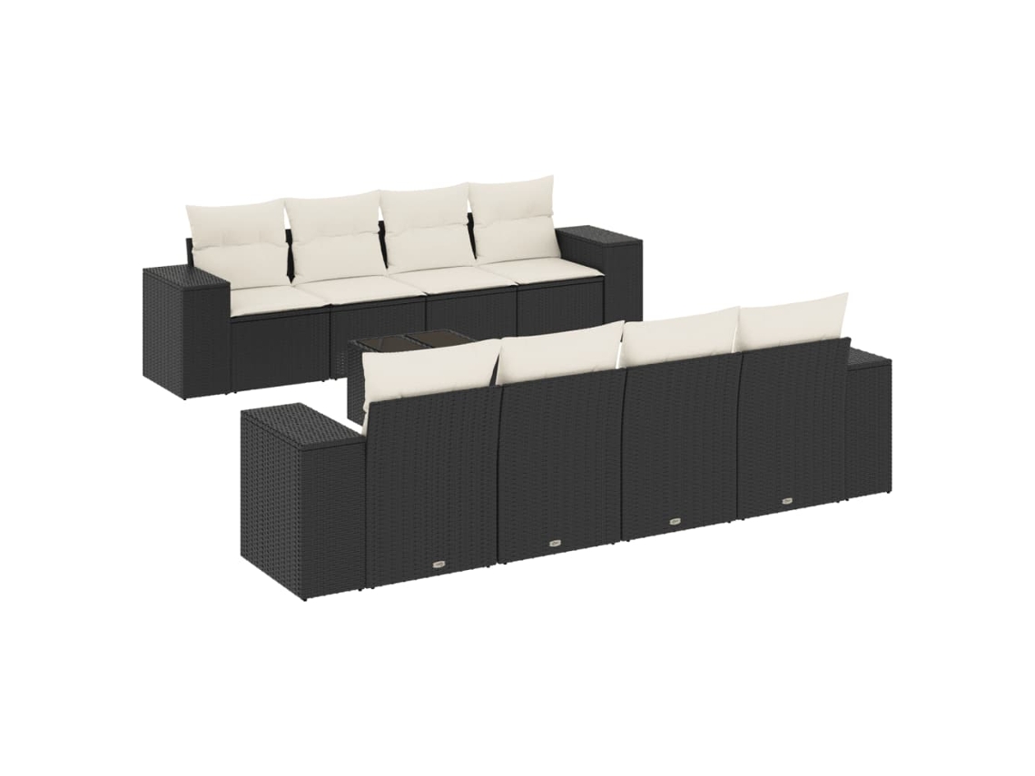 Conjunto de 9 sofás de jardim com almofadões Vime Pe Preto MAISON EXCLUSIVE (9 peças)