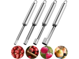 Conjunto de 4 removedores de caroço de maçã em aço inoxidável, de diferentes tipos, para frutas, casa e cozinha (prateado)