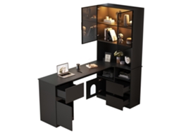 Mesa de Canto com Prateleira e Vitrine Led 120x80x180 Cm,sistema de Gerenciamento de Cabos,3 Gavetas e Compartimentos Abertos PAPRIKA