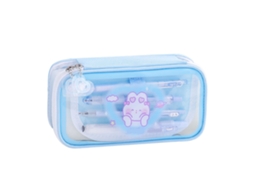 Estuche de Lápices de Gran Capacidad Con Ventana Transparente Patrón Cartoon Bonito Impermeable para Hogar Escuela Oficina Azul