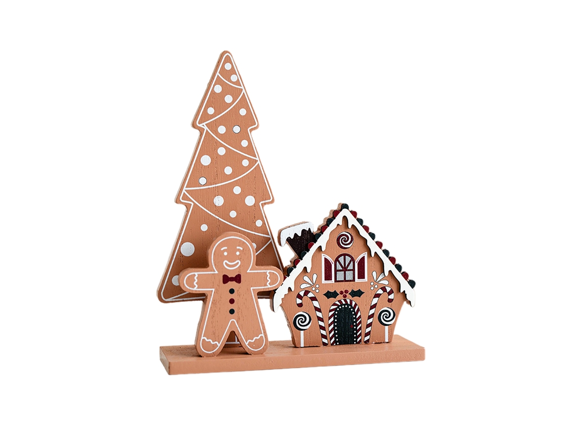 Decoração Natalícia Em Madeira Laxiscreed Com Boneco De Gengibre E Casa Decorativa Para Escritório