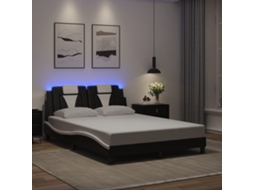 Estrutura Cama C/ Luzes Led 140x200cm Couro Artif. Preto/branco