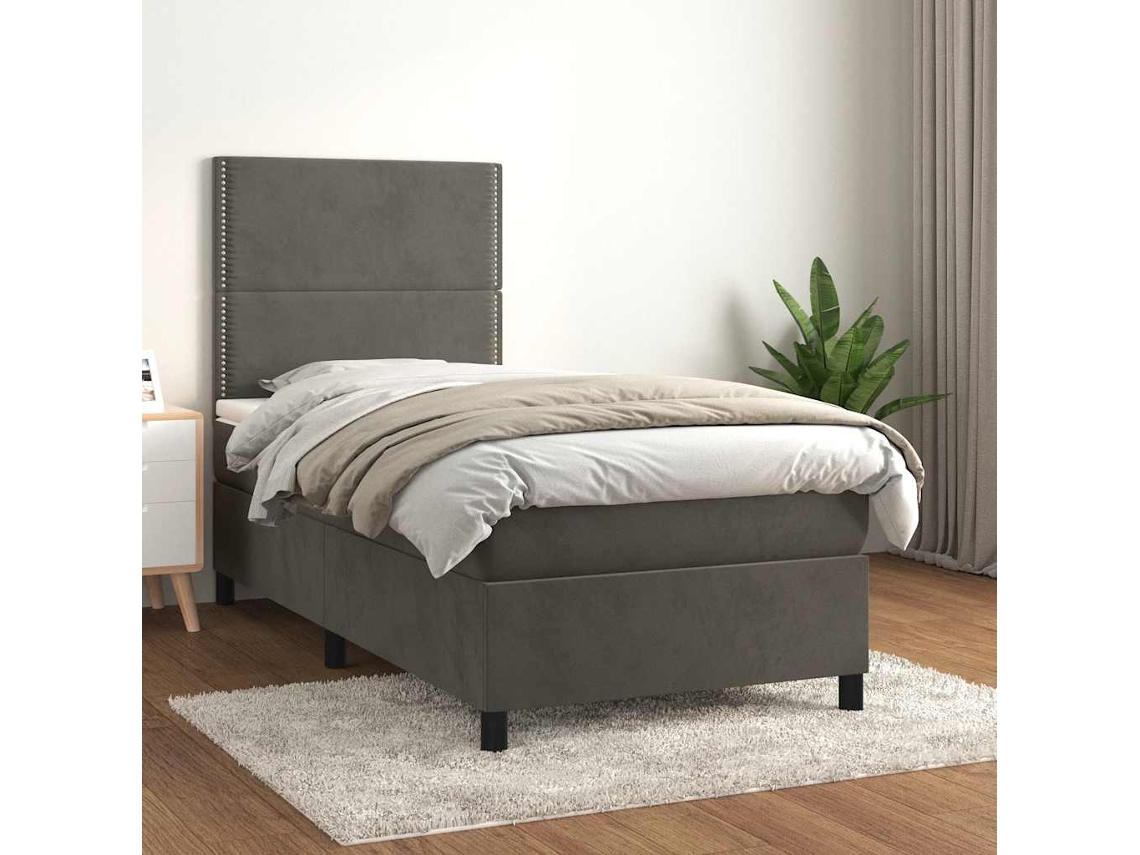 Vidaxl Cama Com Molas/colchão 90x200 Cm Veludo Cinza-escuro