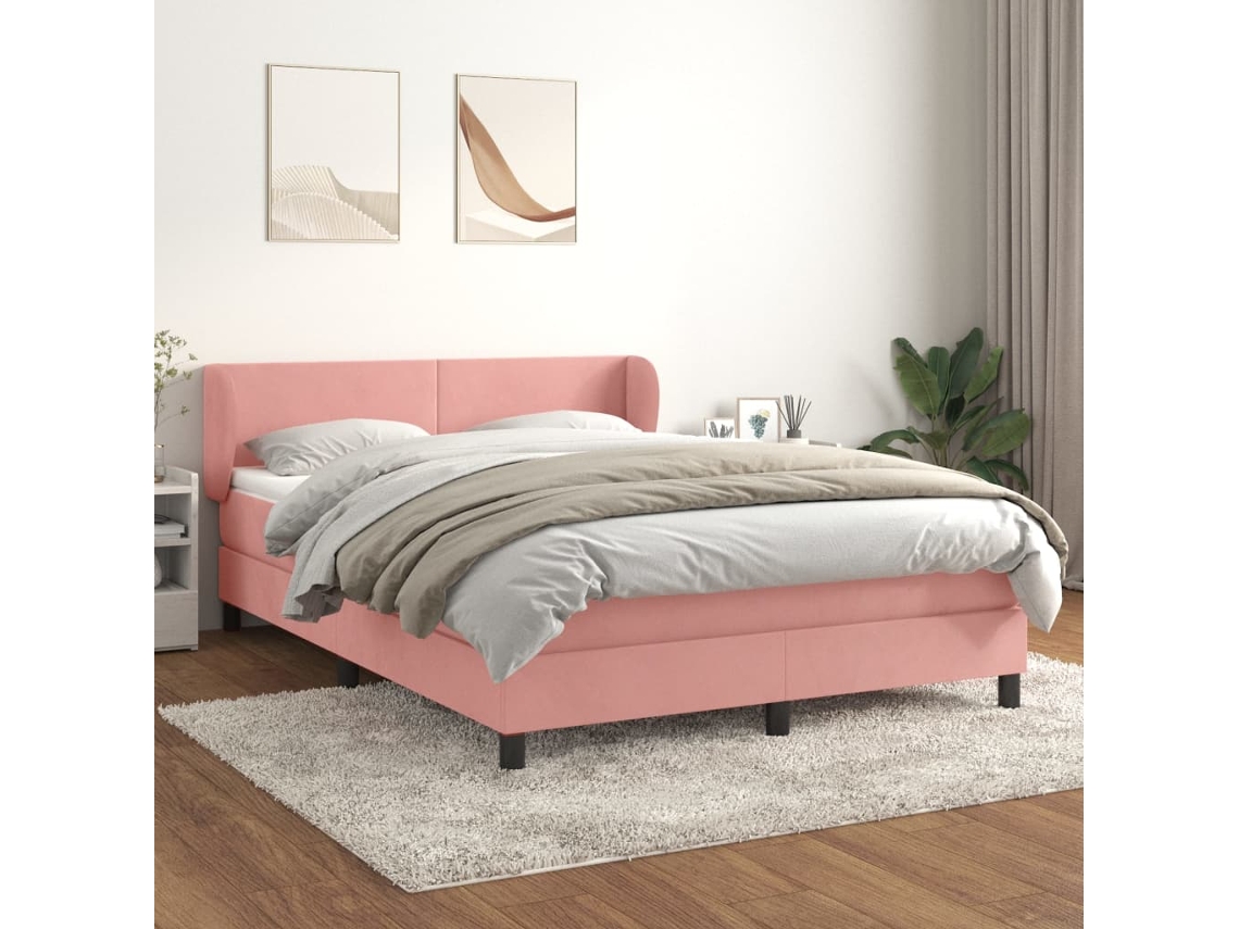 Vidaxl Cama Com Molas/colchão 140x200 Cm Veludo Rosa