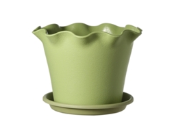 Vaso Em Resina Com Borda Ondulada (20 Cm De Diâmetro, 14,5 Cm De Altura, Com Prato)