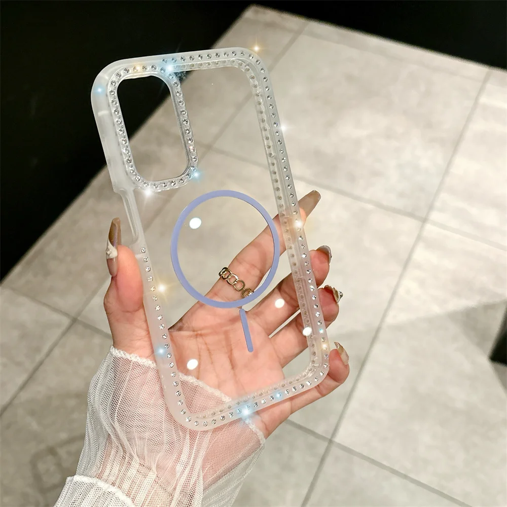 Capa Magnética Transparente Para Celular (samsung A56 5g Roxo), Capa Rígida Com Glitter.