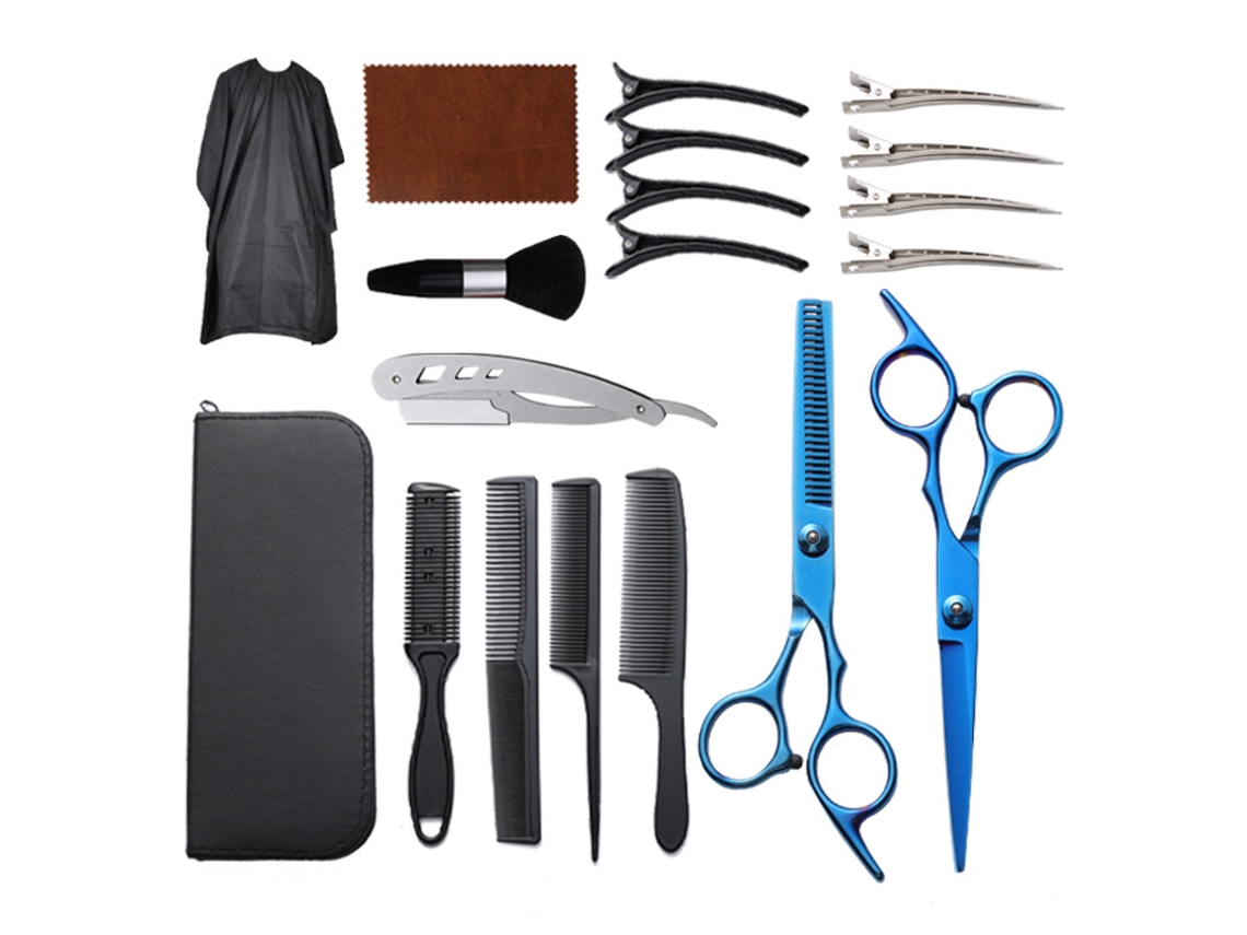 Kit De Tesoura De Corte Cabelo, 19pcs Para Uso Em Salão De Beleza E Em Casa (azul) Cuich