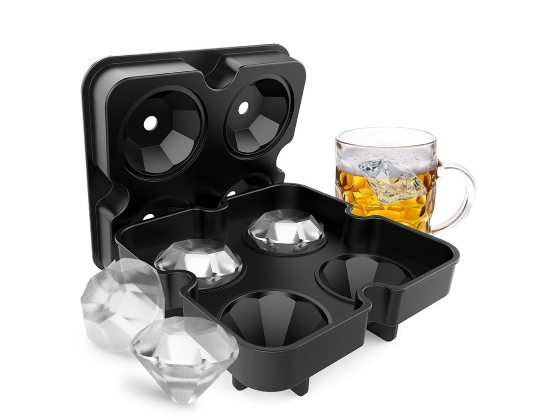 Forma De Gelo Em Formato Diamante Com 4 Compartimentos Para Bolos E(preta)