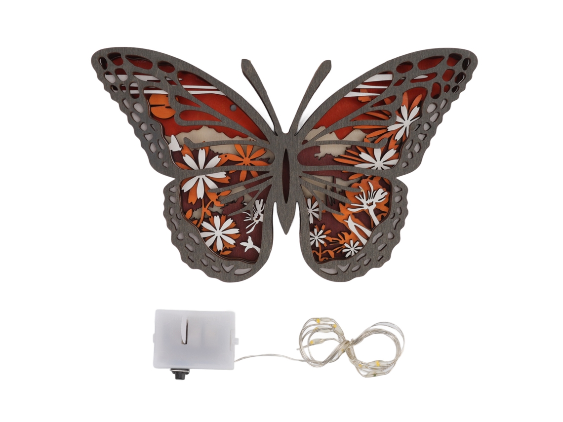 Laxiscreed Painel Decorativo Em Madeira Com Borboleta 3d E Iluminação Para Casa
