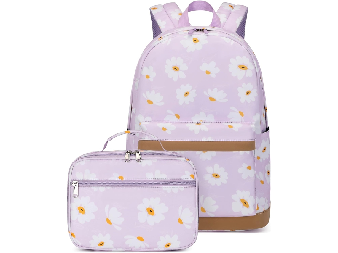 Mochila Escolar, Feminina, Estampa Floral, Roxa, Aulas
