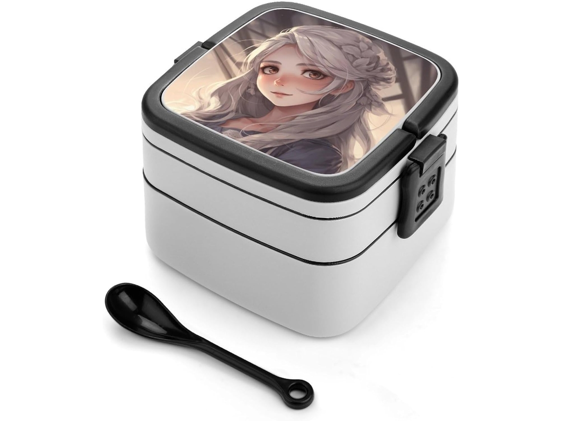 Marmita Bento White Hair Para Mulheres, Empilhável Para Adultos, À Prova De Vazamentos, Tamanho Grande, Com Tampa E