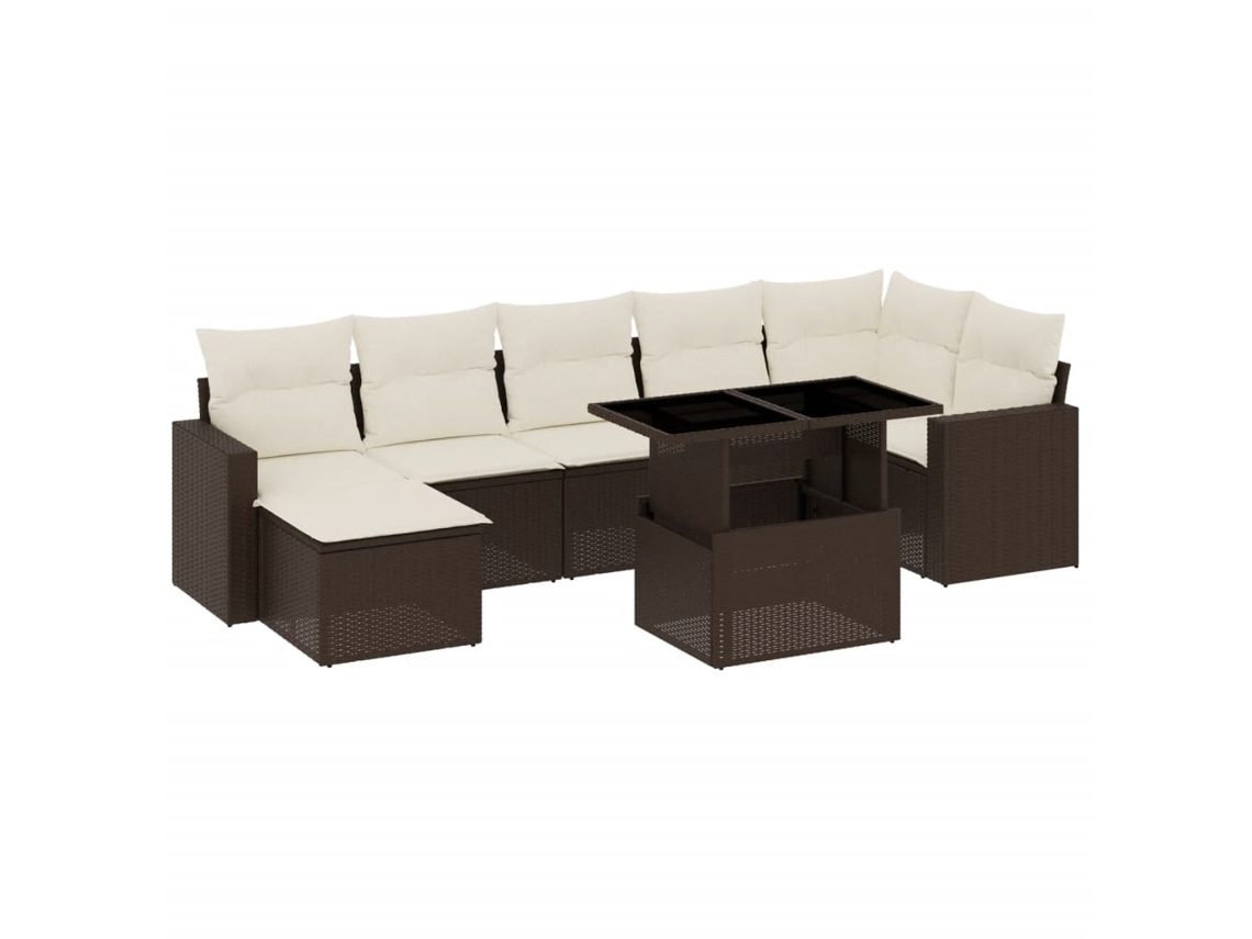 Conjunto 8 sofás de jardim c/ almofadões VIDAXL vime PE castanho