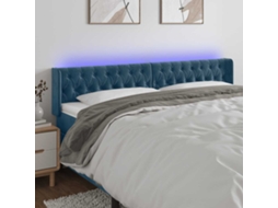 Vidaxl Cabeceira Cama C/ Luzes Led Veludo 203x16x78/88 Cm Azul-escuro
