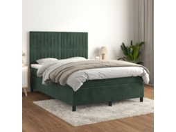 Cama Com Molas/colchão 140x190 Cm Veludo Verde-escuro