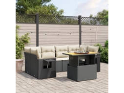 7 Pcs Conjunto De Sofás P/ Jardim C/ Almofadões Vime Pe Preto Dkd Home Decor