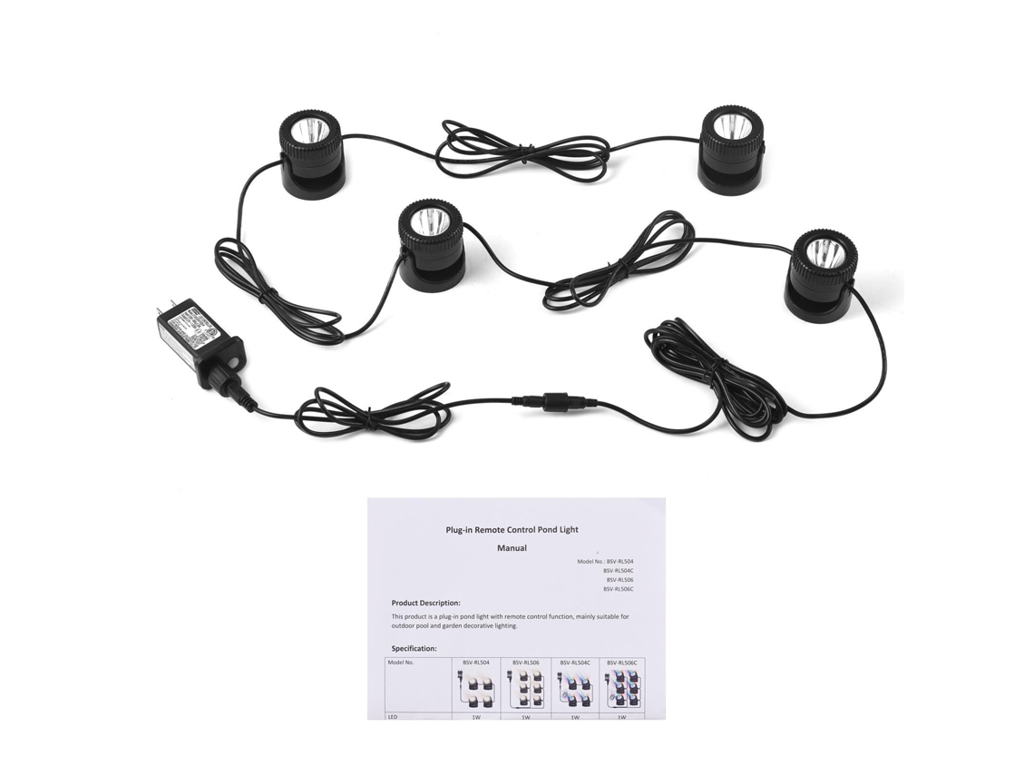 Conjunto 4 Luzes LED Submersíveis Estanque IP68 Branca Quente Timer Jardim Piscina | S/MARCA
