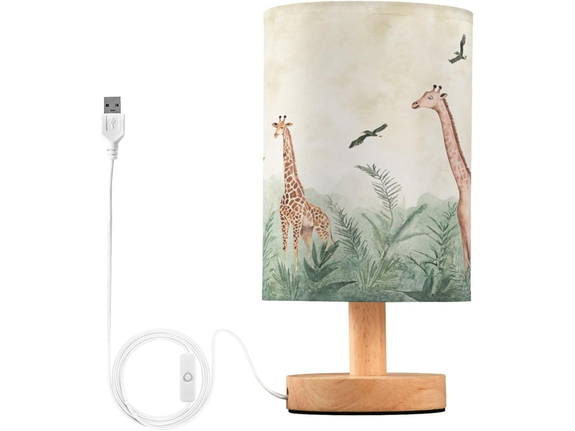 Luminária De Cabeceira Led Pequena Skyshu Em Formato Girafa, Com Base De Madeira Antiderrapante E Cúpula Que Não Agride