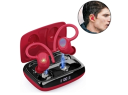Fones Sem Fio Bluetooth, Graves Profundos, Ganchos Esportivos, Microfone Embutido e À Prova D'água para Academia JIAPEI (vermelho)