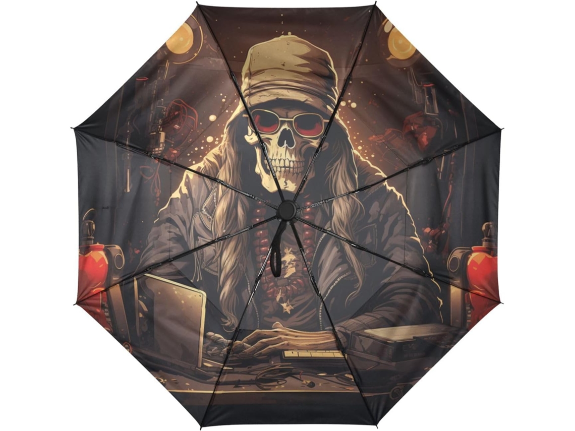 Guarda Chuva de Viagem automática dj caveira à prova feiras de tecido resistente ao vento