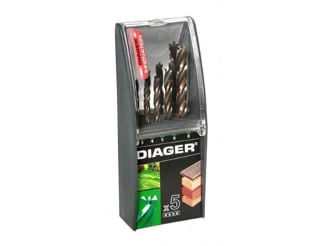 Conjunto de 5 brocas para marcenaria 4wood, diâmetros de 3, 4, 5, 6 e 8 mm, ponta de aço autocentrante.