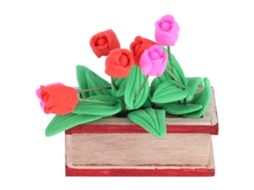 Primerox tulipas Miniaturas para Casinha de Bonecas com Base Material Mogno Branco Seguro e Decorativo