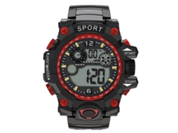 Relógio eletrônico esportivo masculino com LED e mostrador redondo (vermelho)