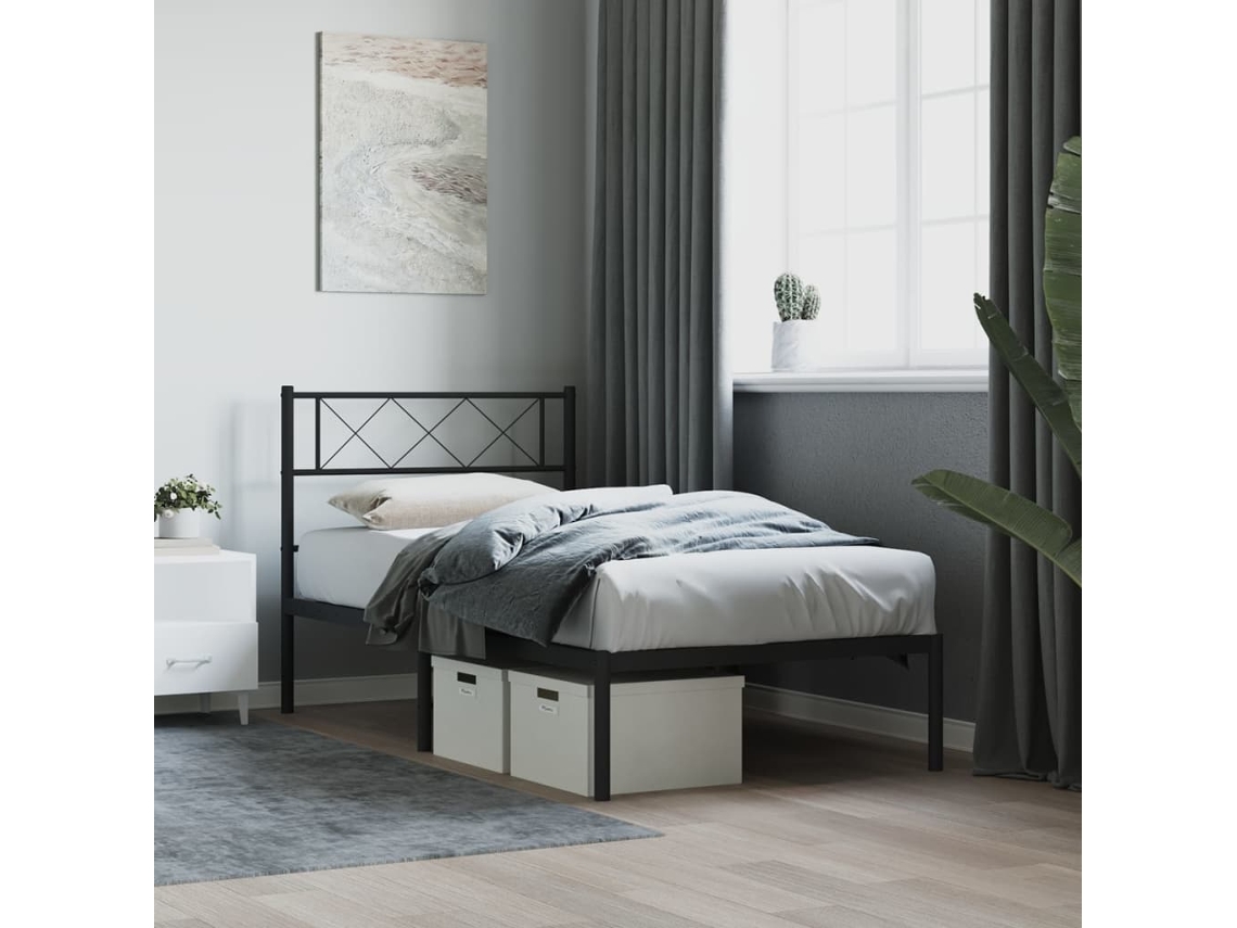 Vidaxl Estrutura De Cama Com Cabeceira 80x200 Cm Metal Preto