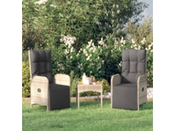 Vidaxl Poltronas De Jardim Reclináveis 2 Pcs Com Mesa Vime Pe Cinza
