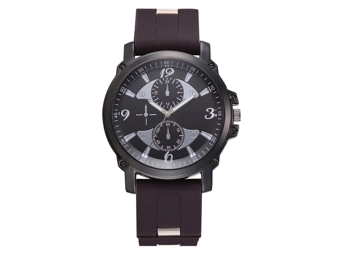 Relógio de Pulso Masculino Clássico com Pulseira de Silicone e Mostrador Analógico Marrom