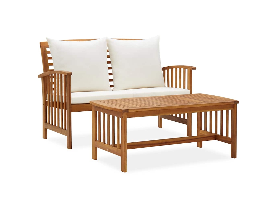 Vidaxl 2 Pcs Conjunto Lounge De Jardim C/ Almofadões Acácia Maciça