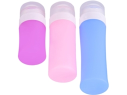 Conjunto de 3 frascos cilíndricos de viagem em gel de sílica, leves e duráveis.