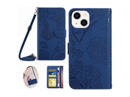 Capa Pega Para Iphone 15 Plus Pele Sintética Azul