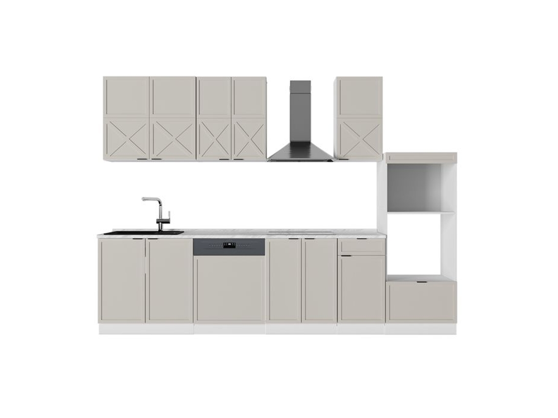 Cozinha Fame Line, 300cm Com Armário Alto, Pt Mármore, Cinzabeige/branco, Branco, Vicco
