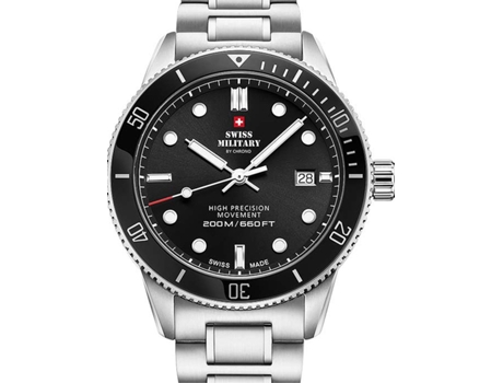 Relógio masculino prata aço inoxidável quartzo mergulhador sm34088.01 SWISS MILITARY BY CHRONO