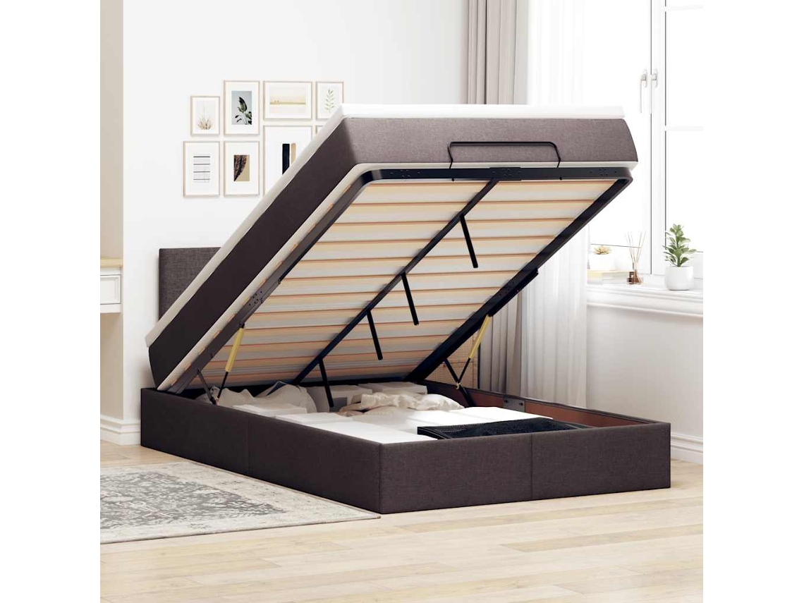 Cama Otomana Com Colchão 120x200 Cm Tecido Castanho Escuro