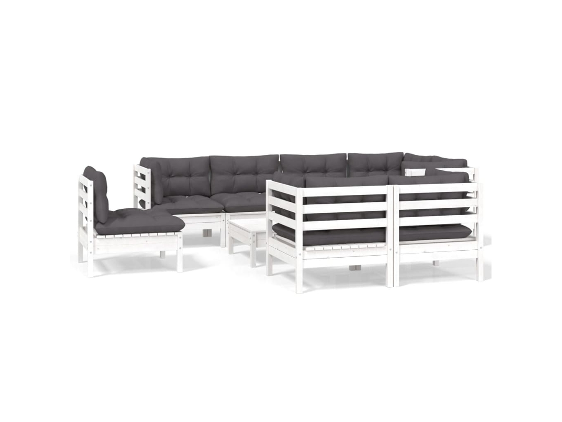 Conjunto de 9 Lounge de Jardim com Almofadões Pinho Maciço Branco MAISON EXCLUSIVE