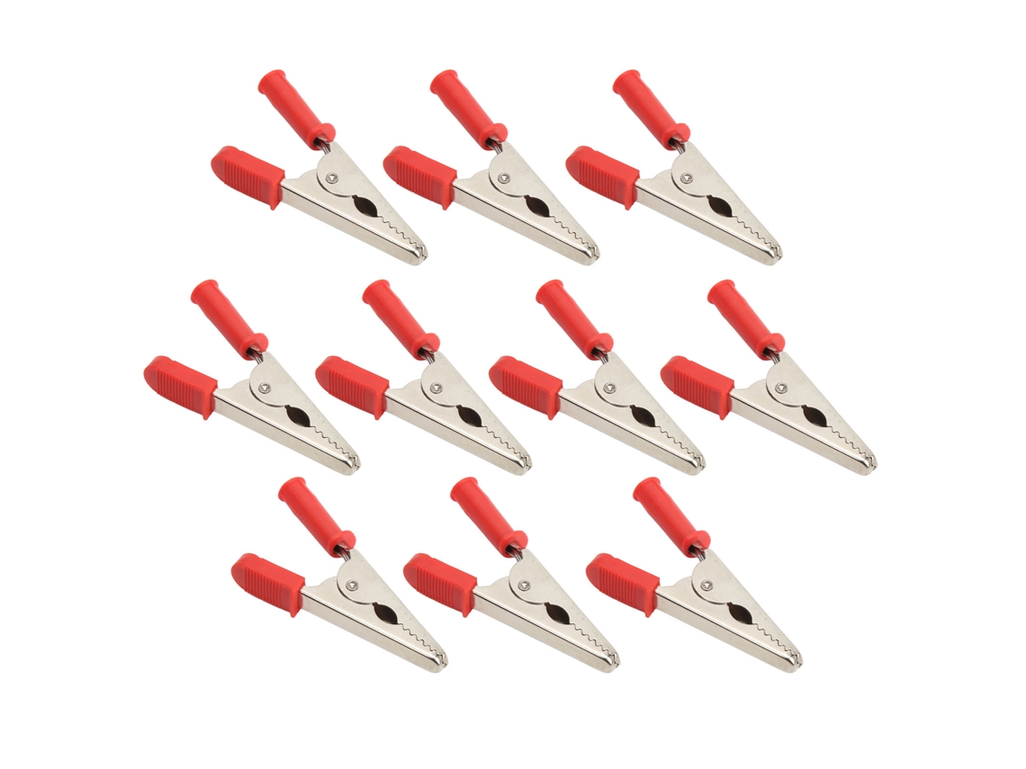 10 Pinças Crocodilo J.60047 20mm Latão Para Testes Elétricos Vermelho