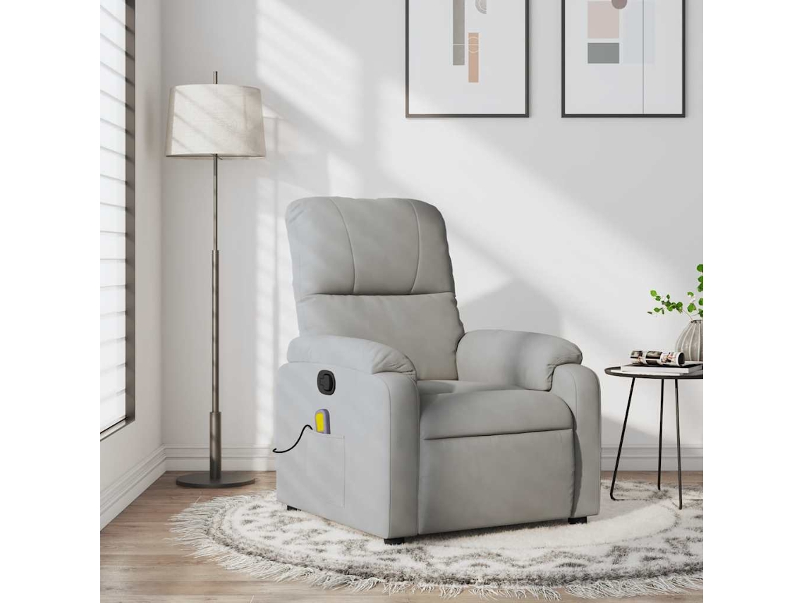 Vidaxl Poltrona De Massagens Reclinável Tecido Microfibra Cinza-claro