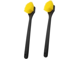 Conjunto de 2 vassouras para limpeza de rodas e pneus com cabo longo e cerdas rígidas.