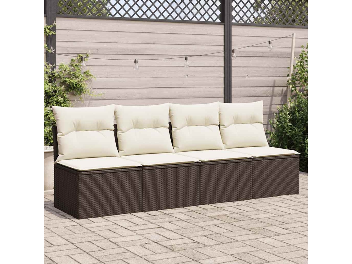 Sofá De Jardim Com Almofadões 4 Lugares Vime Pe Castanho Dkd Home Decor