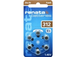 Blister com 6 Baterias para Aparelhos Auditivos Za312 Zinc Air 0% Mercúrio 1 45V RENATA