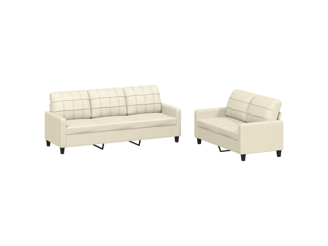 Conjunto de 2 Sofás com Almofadões Couro Artificial Cor Creme MAISON EXCLUSIVE