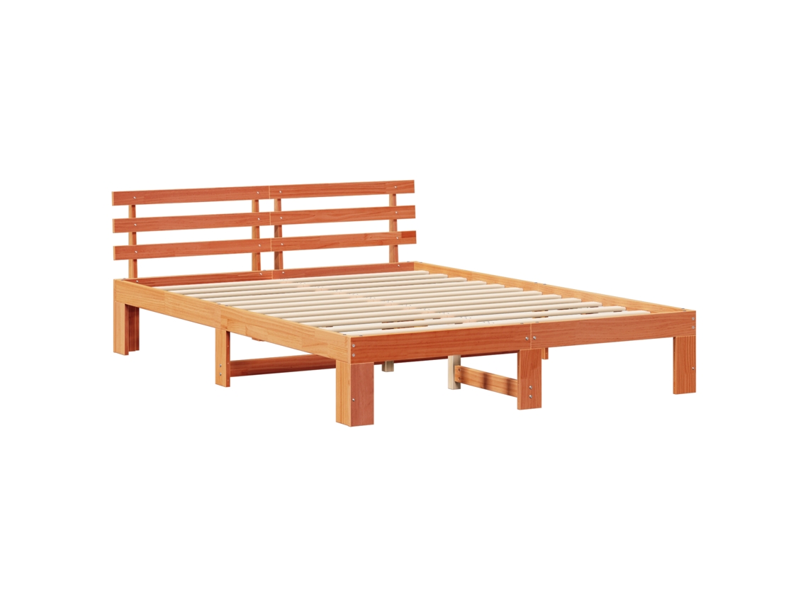 Conjunto 1 Estrutura De Cama Moderna Vidaxl Castanho Madeira De Pinho Maciça (150 X 200 Cm)